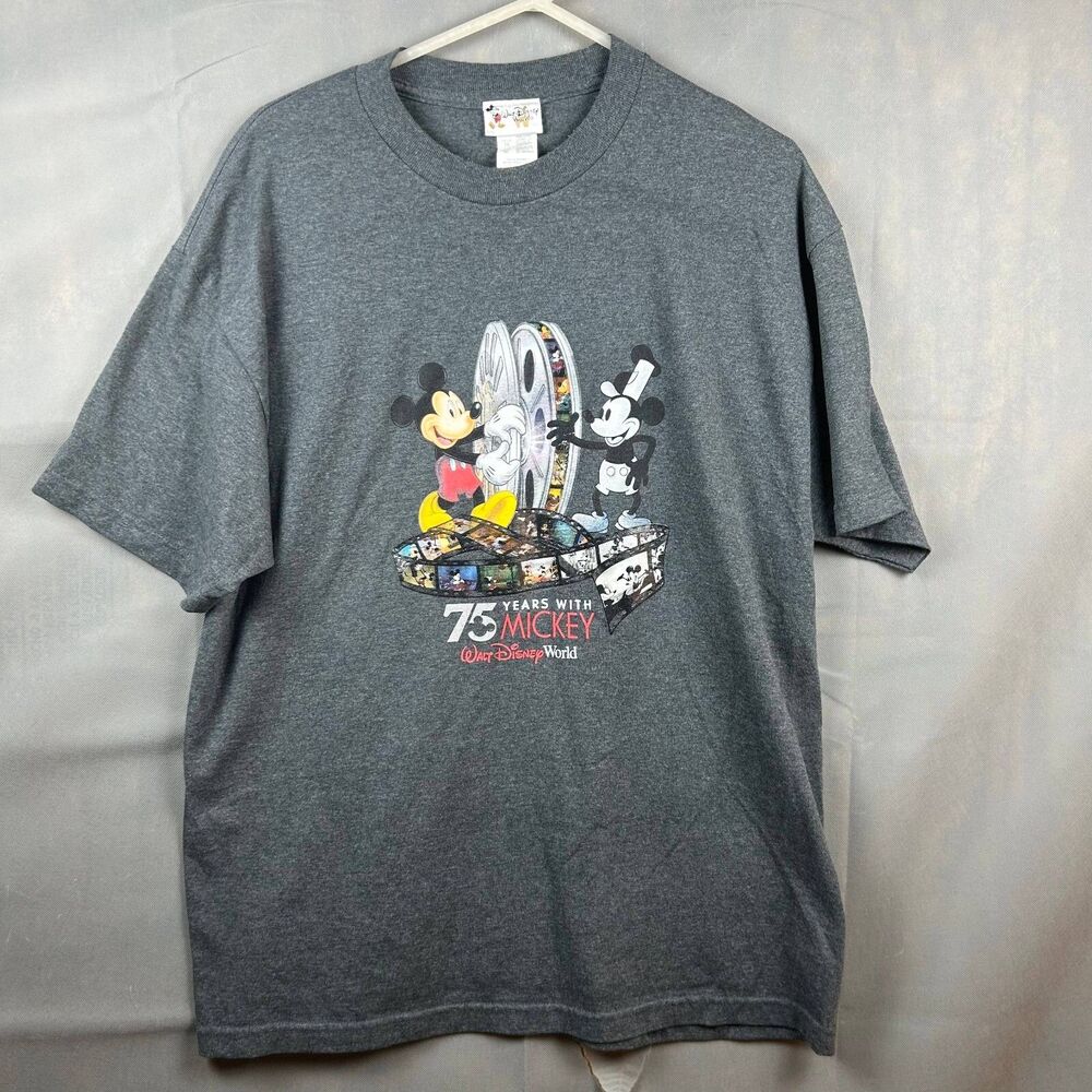 Walt Disney World 75 Years with Mickey Mouse T-Shirt Men Size XL Gray Pullover - Picture 1 of 6